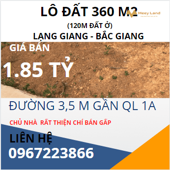 Bán đất ở và vườn 360m2, siêu đẹp tại Lạng Giang, Bắc Giang