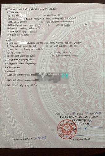 Nhà này có tổng 4 phòng ngủ bán nhà giá bán cạnh tranh 8.05 tỷ diện tích gồm 100m2 mặt tiền tọa lạc trên Trương Văn Thành, Quận 9-01