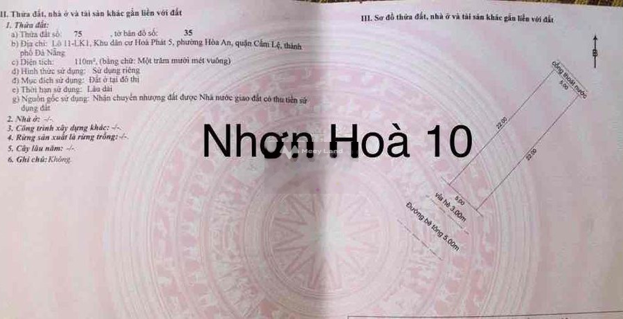 Nhơn Hòa, Đà Nẵng bán đất giá bán rẻ bất ngờ 2.2 tỷ, hướng Tây Nam diện tích thực dài 100m2-01