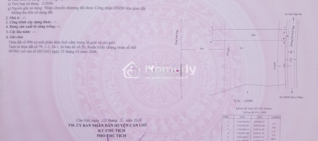 Ngay Lý Nhơn, Cần Giờ bán đất 2.6 triệu với diện tích chuẩn 1051m2