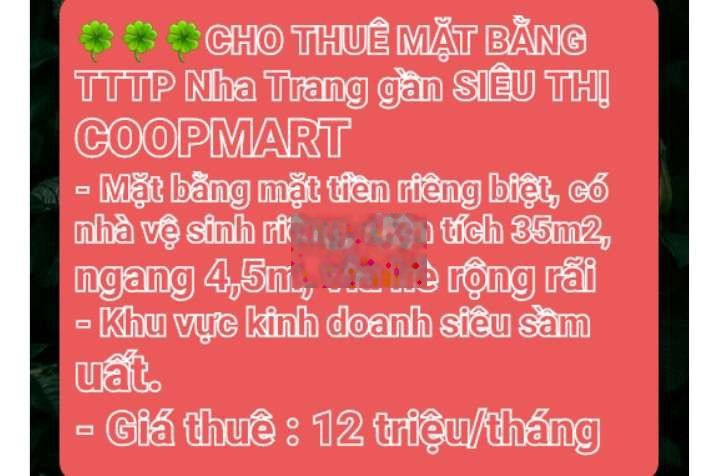 CHO THUÊ MẶT BẰNG TTTP Nha Trang gần SIÊU THỊ COOPMART -01