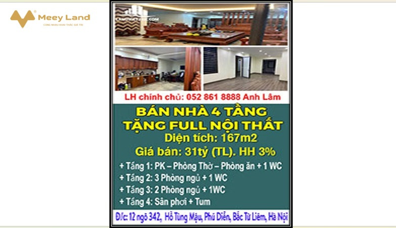 Chính chủ bán nhà 4 tầng tặng full nội thất, lên tới 120m2 trung tâm Bắc Từ Liêm, giá 31 tỷ